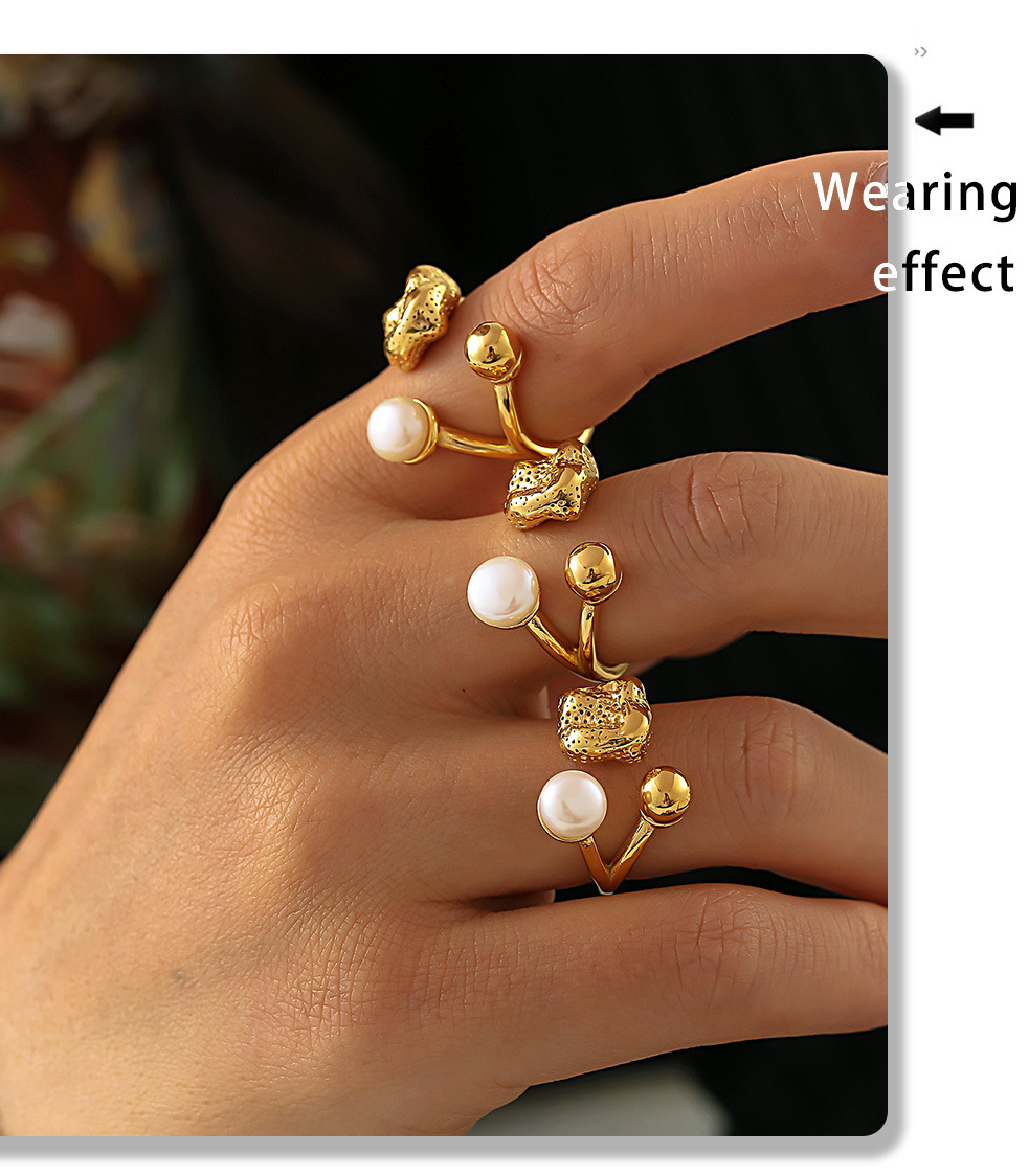 Quadratischer Zuckerring aus Titanstahl mit offener Öffnung und Imitationsperle, glatter, kugelförmiger, personalisierter Ring_voghion.com