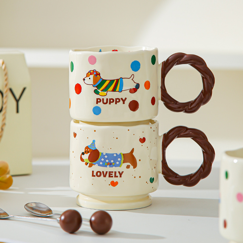 Creativo encantador dibujos animados taza de cerámica Boog taza de alta cara taza de marca taza de pareja taza de agua potable doméstica