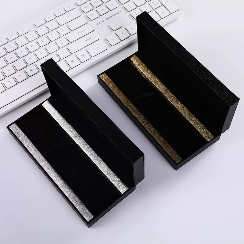 金边银边钢笔盒烫金logo翻盖黑色礼品包装盒签字笔盒子现货批发