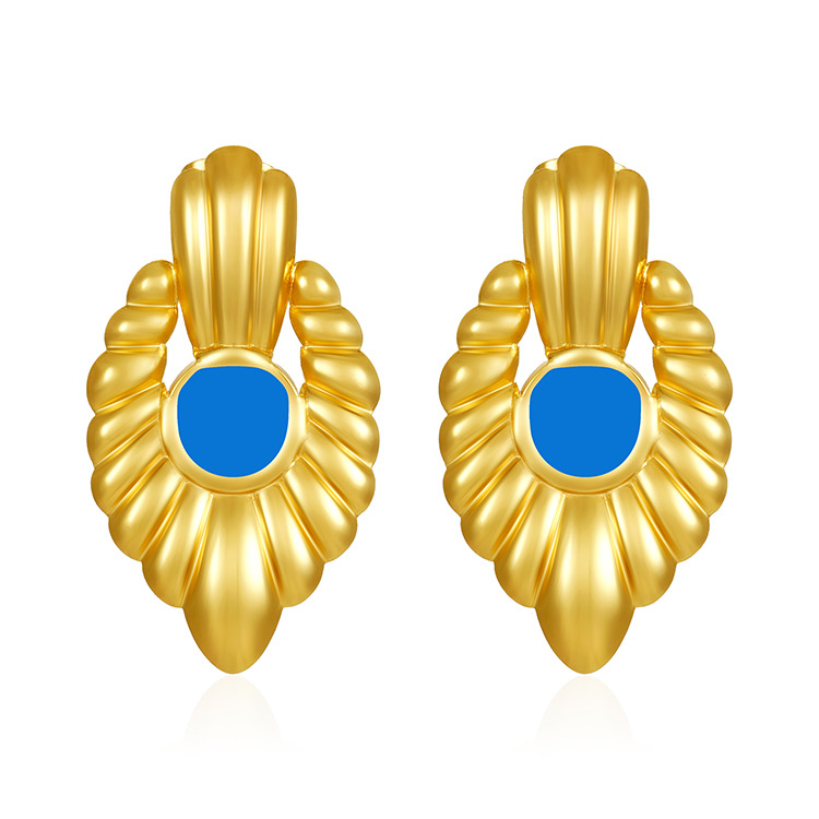 Transfronterizo estilo francés retro moda geometría pendientes de acero inoxidable diseño de alto nivel 18K oro plegado color esmalte pendientes