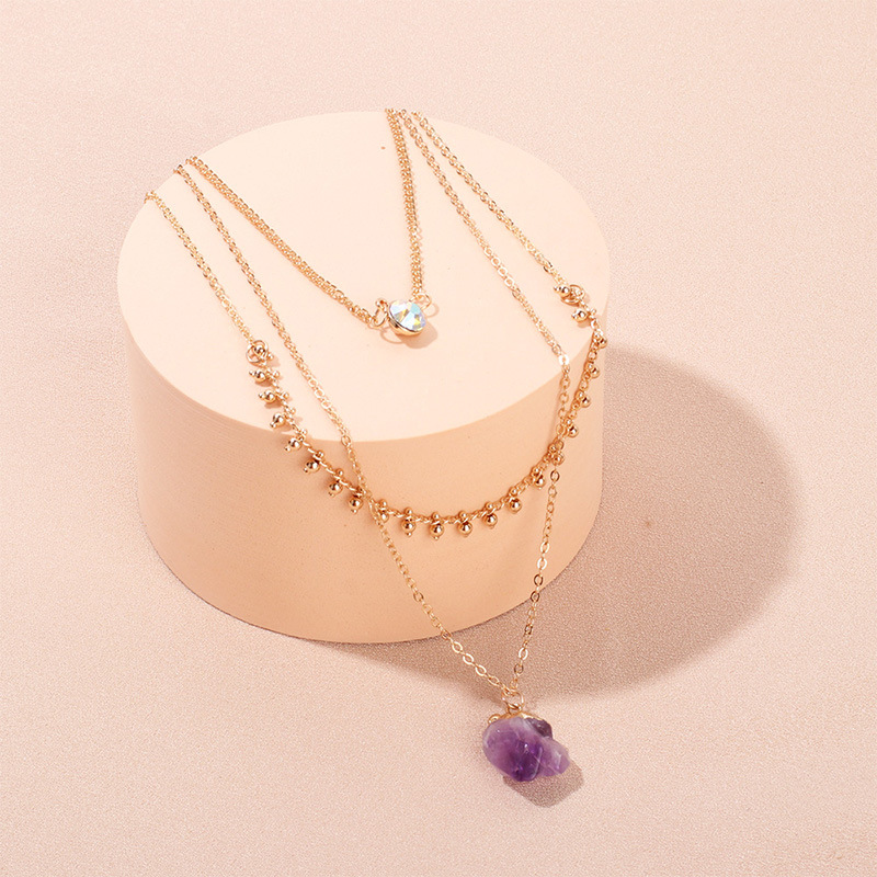 Daily Occasion Artificial Crystal, Copper Material Sweet Geometric Artificial Crystal Copper Necklace Layered Plating Copper Necklaces