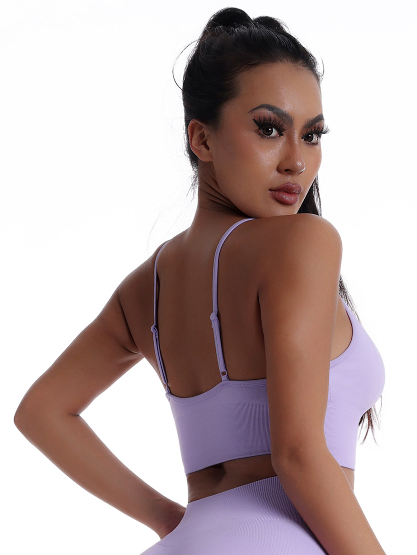 Cross-border sin costuras correa de hombro delgada sujetador deportivo mujer cojín de pecho desmontable para reunir ropa interior chaleco de yoga de color sólido deportivo