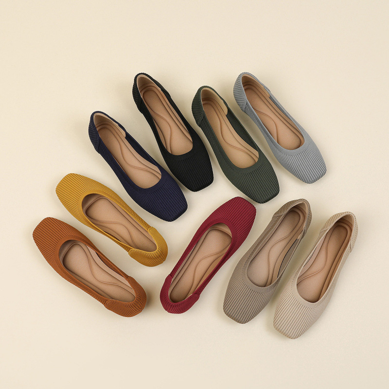 Princess Shoes, Women's Knitted Shoes, Foreign Trade Cross-Border Granny Shoes, Fly-Knit Egg Roll Shoes, Flat-Soled Large Size Bean Shoes