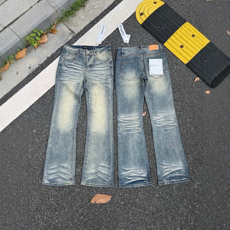 High-quality PU washed blue ripped flared jeans with distressed details, unisex, suitable for cross-border trade High-quality PU washed blue ripped flared jeans with distressed details, unisex, suitable for cross-border trade