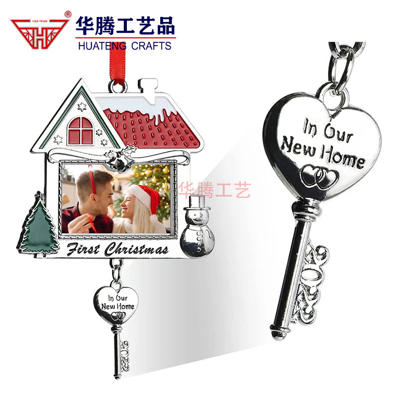 Metal Christmas Pendant Customized Key House Photo Frame Pendant First Christmas Decoration for New Home