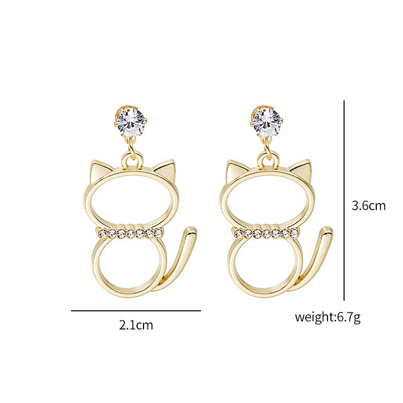 Fashion Cat Alloy Plating Rhinestone Earrings display picture 1