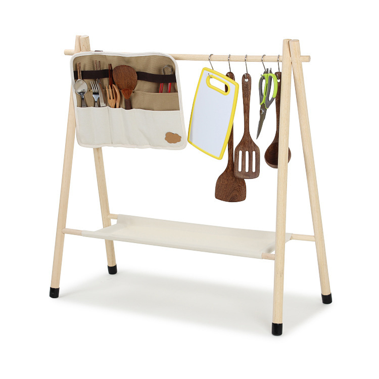 卡飛戶外休閑實木置物架 野營食物架榉木架便攜可折疊置物架