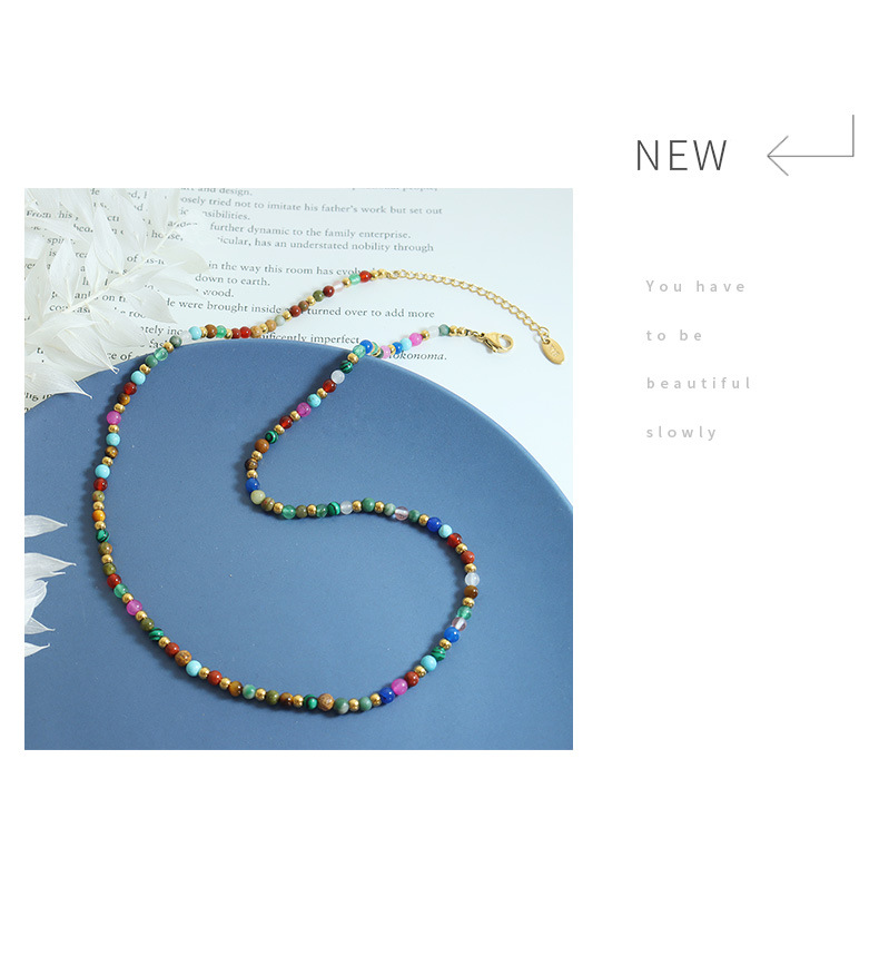 Fashion Round natural stone Titanium Steel Beaded Plating Bracelets Necklace 1 Piece