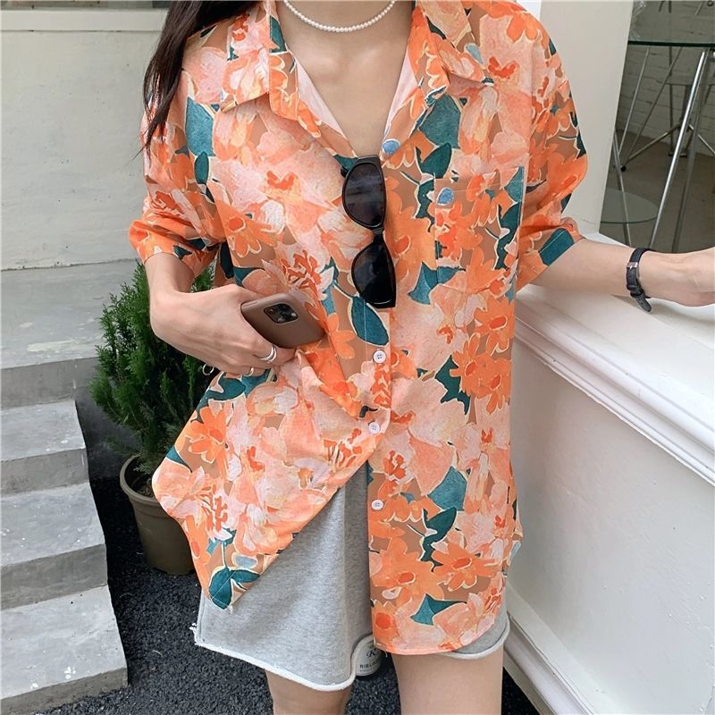 Hawaiian Full Printed Shirt Women's Short Sleeve Fairy Tie-Dye Top Thai Vacation Shirt Sweet Fresh Jacket Hawaiian Full Printed Shirt Women's Short Sleeve Fairy Tie-Dye Top Thai Vacation Shirt Sweet Fresh Jacket