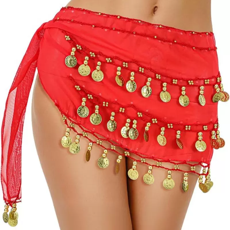 三层雪纺肚皮舞腰链 66金币腰带演出服配饰 初学者印度舞练习臀巾