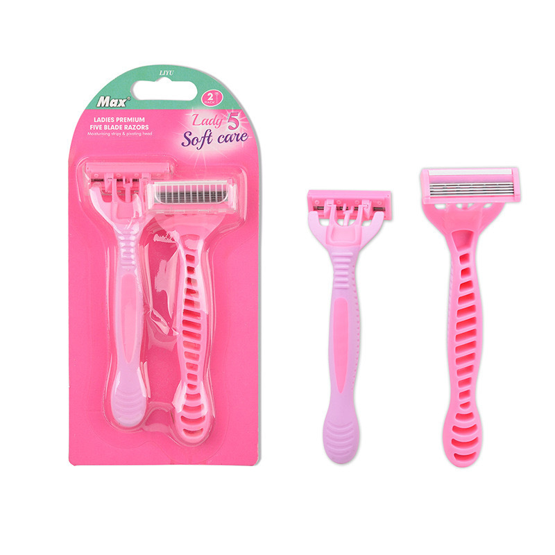 Max Women's Five-Layer Stainless Steel Manual Shaver Private Area Armpit and Leg Hair Removal Razor Pink Five-Layer 2