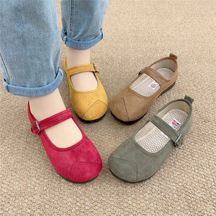 2025 Spring and Summer Explosions Old Beijing Women's Single Shoes with Flat Bottom Dopamine Shallow Mouth Peas Women's Shoes