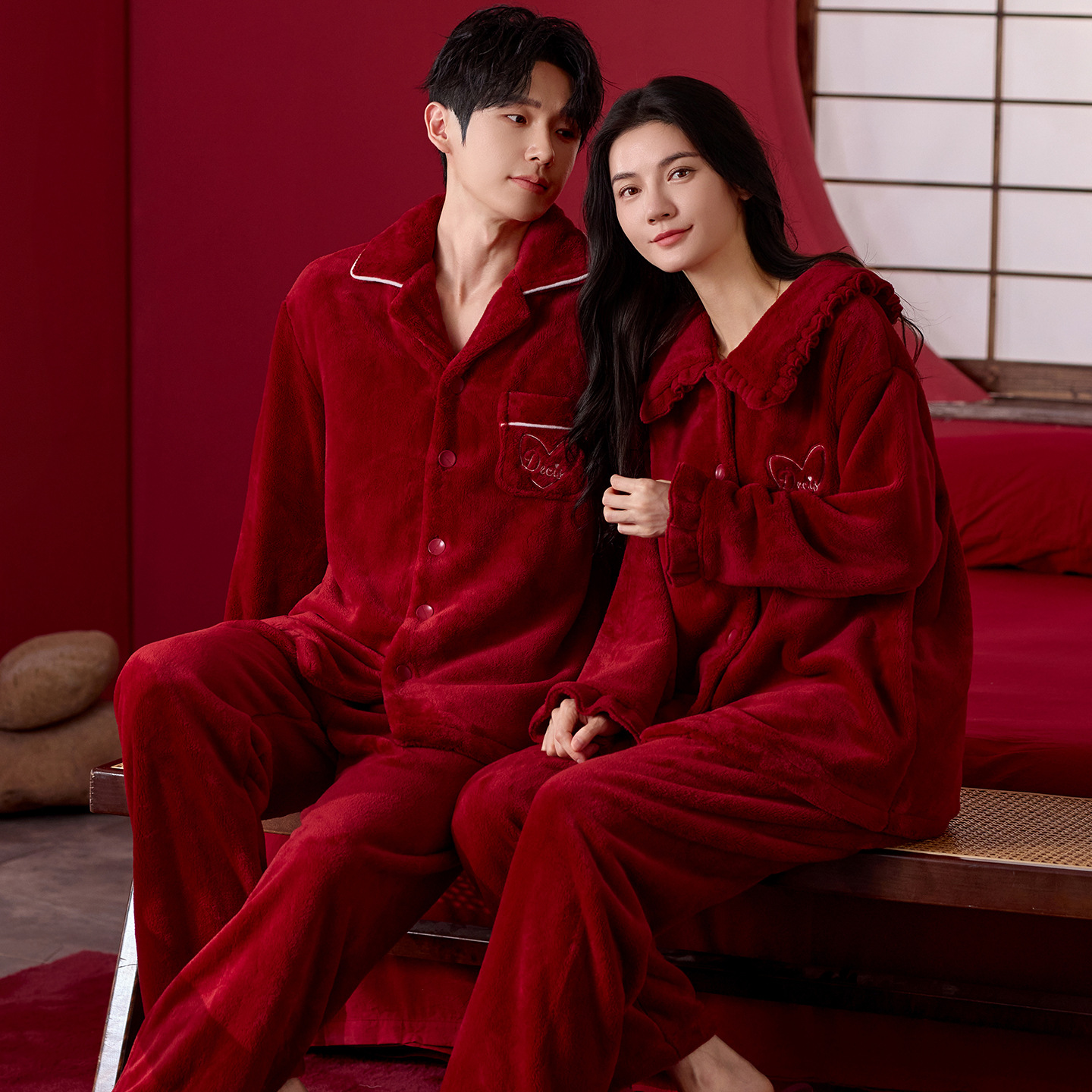 情侣红色睡衣秋冬季珊瑚绒加厚套装结婚新婚喜庆男女士家居服加绒