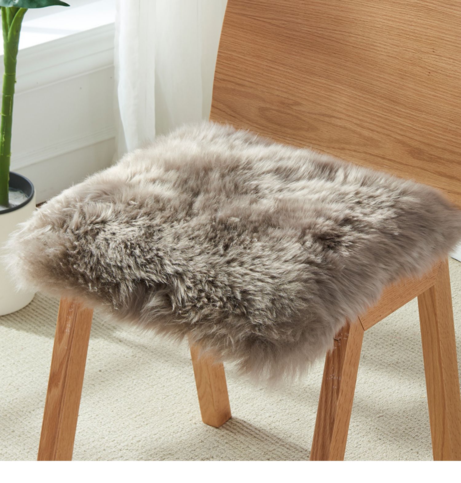 Aozun Pure Wool Chair Cushion, Thickened Plush Seat Cushion, Simple and Warm Sofa Chair Pad, Wool Pad, Genuine Sheepskin Cushion