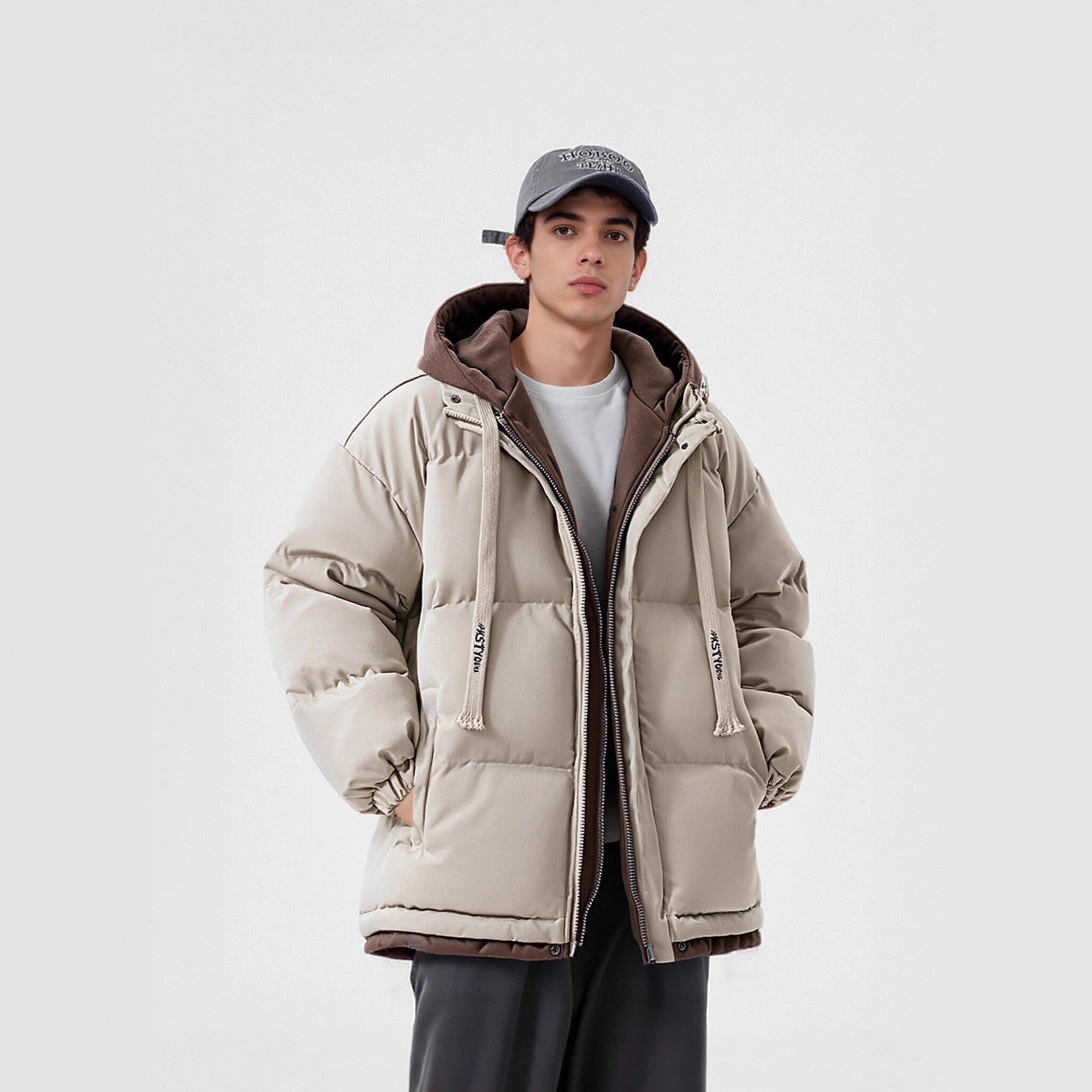 Men's Winter Layered Hooded Jacket – Streetwear Style Thickened Polyester Coat (Youth Fashion, 6 Size Options, 4 Trend Colors)_viptrois.com