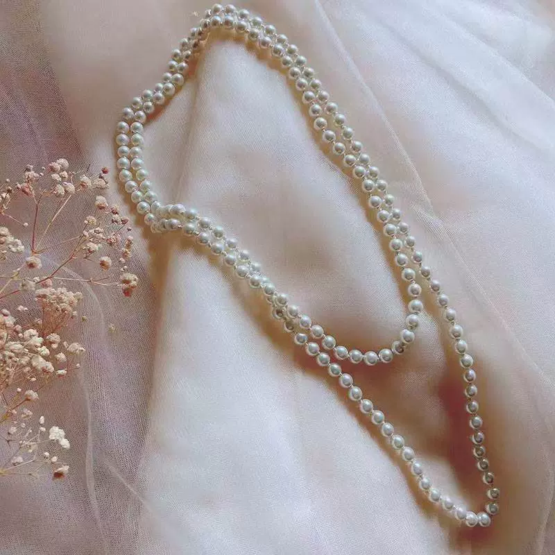 明星同款珍珠项链百搭多层毛衣链女优雅贵气长款项链双层叠戴劲链