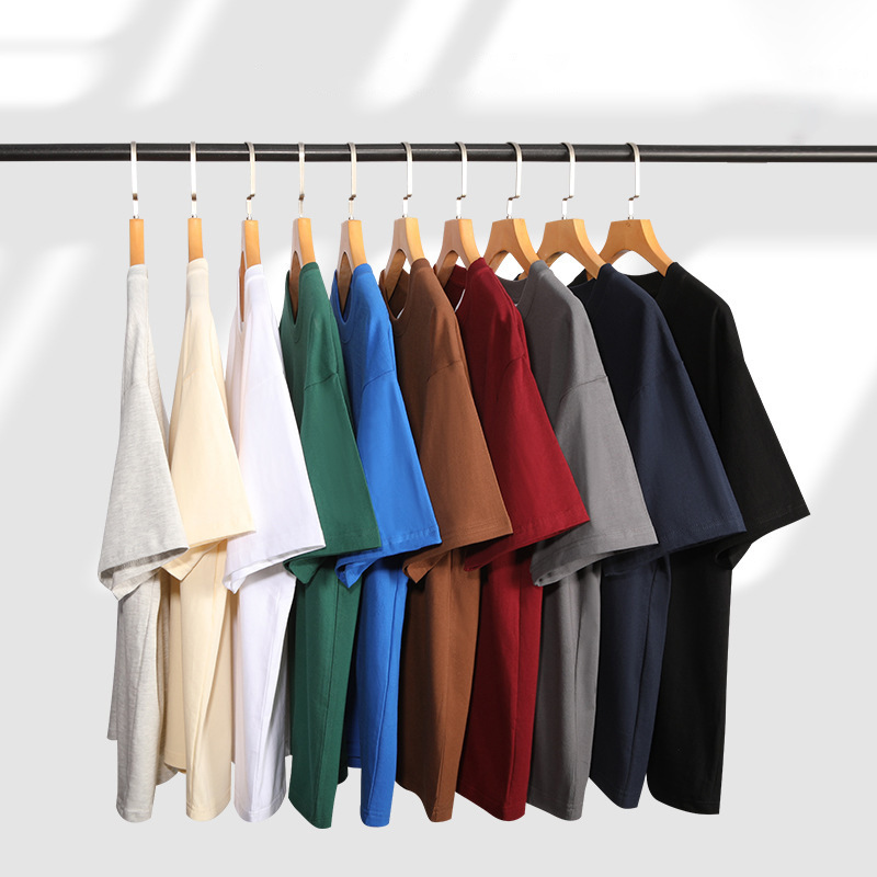 310g New Cotton Men's Short-sleeved T-shirt Trendy Round Neck Solid Color Women's White Thick Top Clothes T-shirt Base Shirt
