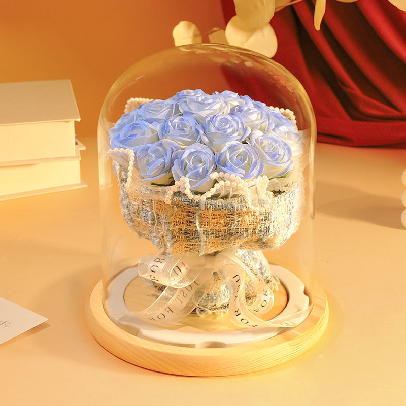 Cross-border Qixi Valentine's Day gift soap flower rose dried flower small incense style bouquet glass cover for girlfriend birthday graduation