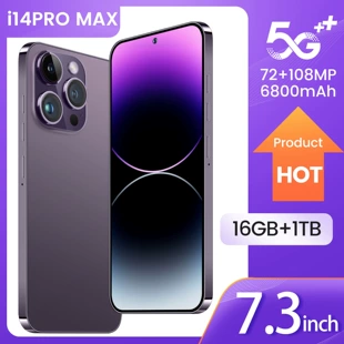 Мобильный телефон i14 PRO MAX, реальное перфорированное стекло, 4G, глобальная версия, 3+64 ГБ, 7.3-дюймовый большой экран, Android 10, заводская сборка