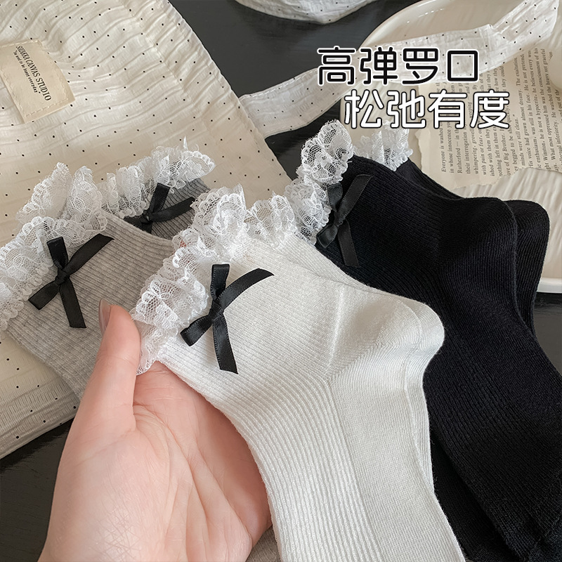 Calcetines de primavera y verano de algodón sólido, calcetines de ballet de arco, calcetines de verano delgadas y dulces al por mayor