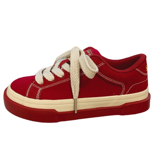  Spring and Summer Breathable Canvas Shoes for Female Students New Korean Style Sports Sneakers Retro Red Low-top Women's Shoes for Shipping