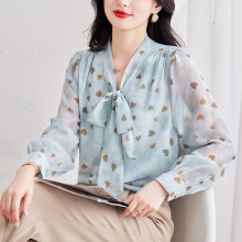 系带碎花淑女显瘦长袖上衣2025秋新款时尚百搭通勤气质衬衫女批发