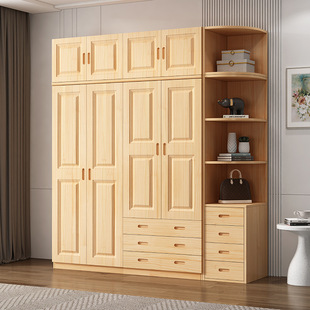 All Solid Wood Wardrobe Home Bedroom Log Simple Modern Small Apartment Economical Pine Children's Large Wardrobe Storage