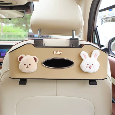 storage rack, multifunctional car interior Car cup holder/beverage holder - dudu-bear-head-rabbit-head-chair-back-storage-box-new-model-khaki-color