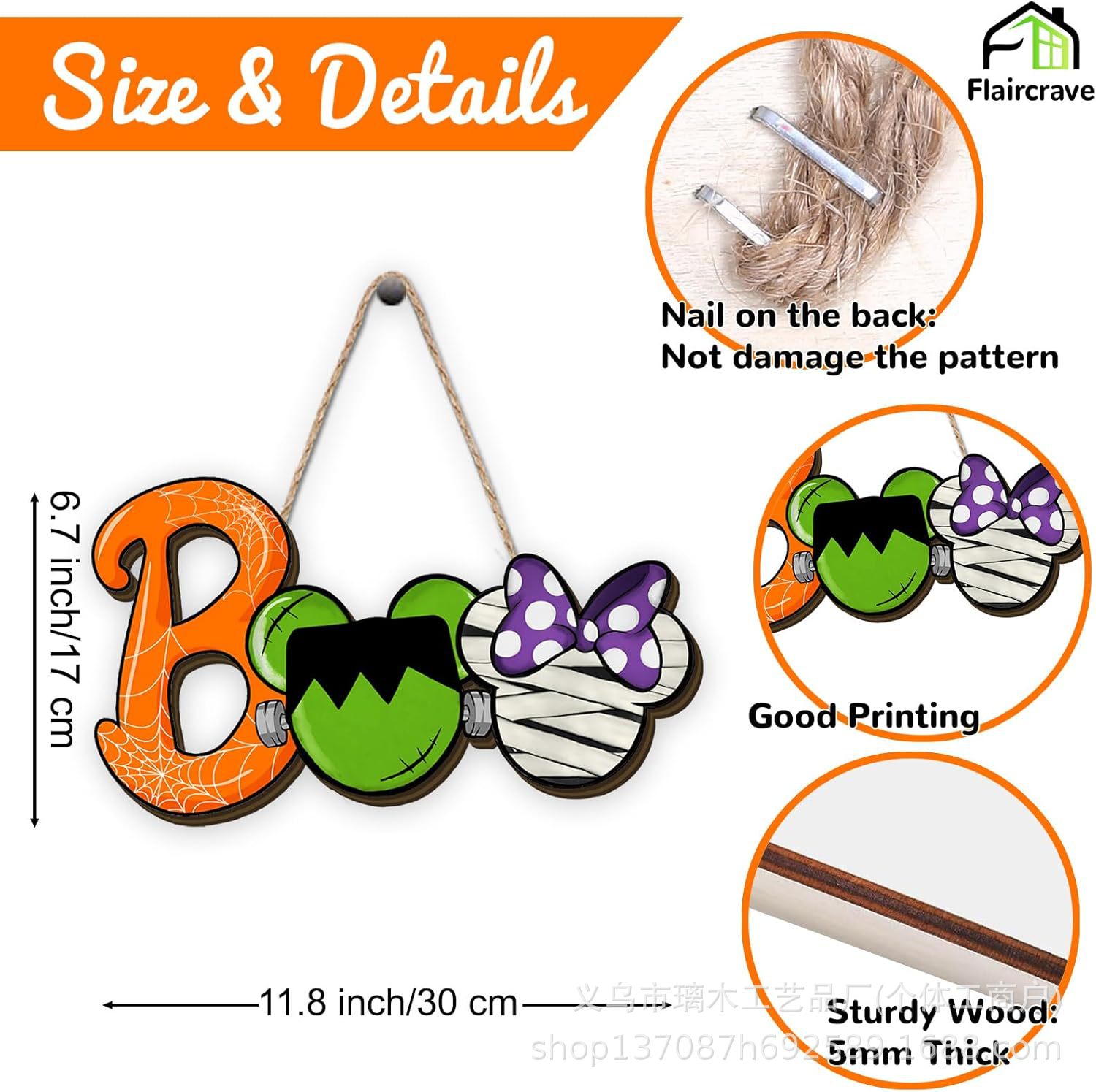 Nuevos productos transfronterizos de madera Halloween decoración de la atmósfera de la fiesta del hogar cabeza de ratón colgante decoración del patio vestíbulo