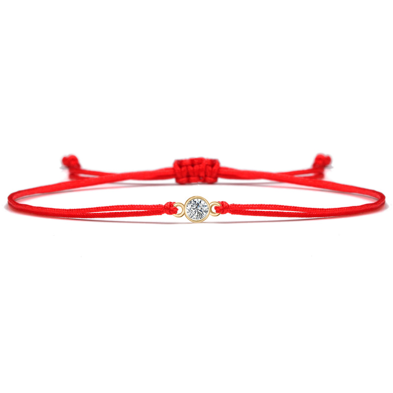 Color-preserving copper gold-plated mini round diamond zircon bracelet European and American popular simple Red Line black rope pull-out jewelry