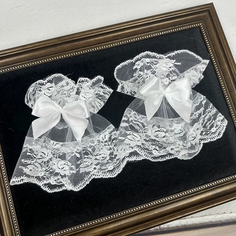 Bridal lace hand sleeves, black and white bow wrist sleeves, shooting performance female Lolita costume styling props