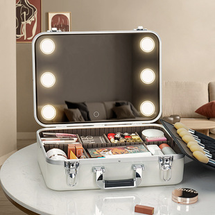 Cosmetic case with light mirror professional makeup artist large capacity LED light cosmetic storage box portable makeup