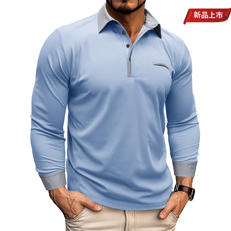 Camisa de polo de manga larga con solapa para hombre transfronterizo de Amazon
