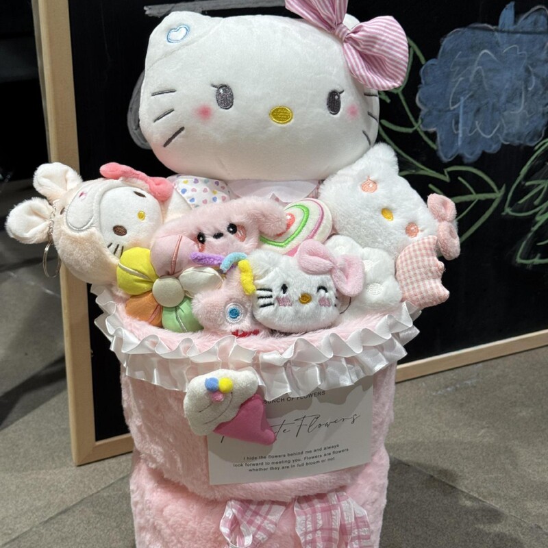 かわいい人形の花束、中国のバレンタインデー、ガールフレンド、親友、ボーイフレンドへの誕生日プレゼント、ハローキティハグバケツフラワーショップ|undefined