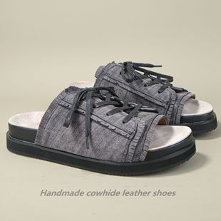 Birkenstock Shoes Men's Genuine Leather Soft Sole Breathable Half-Slip Thick Sole Heightening Outer Wear Casual Rubber Toe High-End Mule Shoes