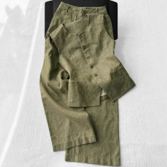 夏の服と高級感のある洋気の年齢が変わった緑の綿麻亜麻馬甲カジュアルパンツセットの女性
