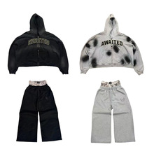 直筒宽松跨境厂家直销休闲裤男美式复古高街阔腿拼接运动裤子卫裤