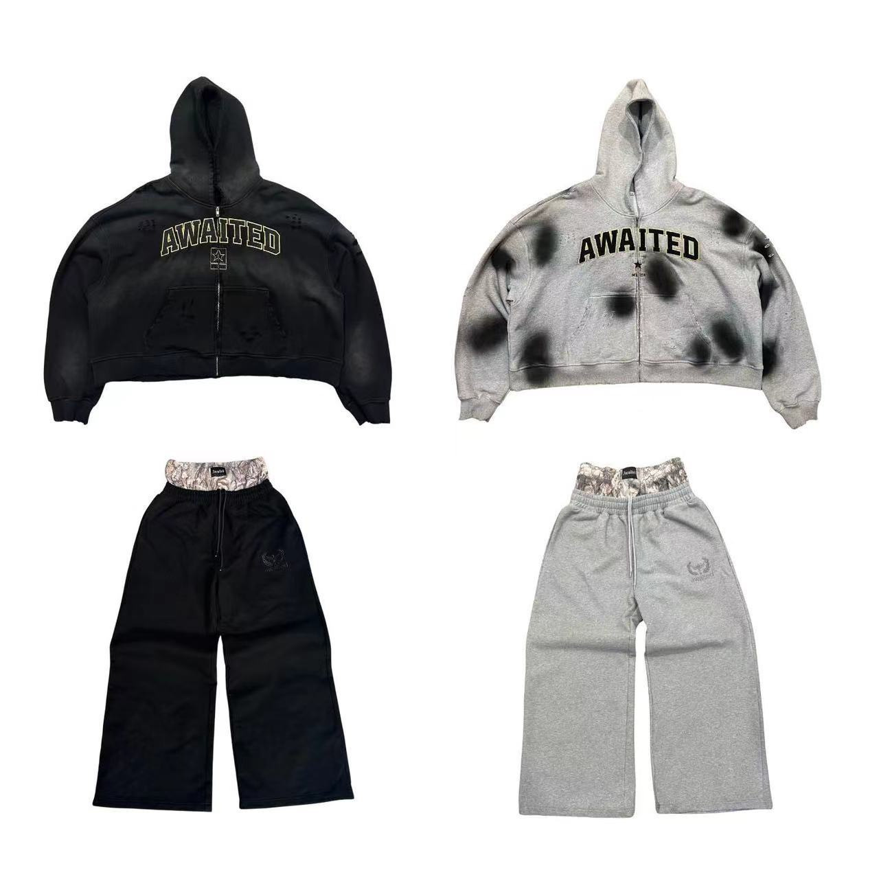 Straight tube loose cross-border factory direct casual pants men's American retro high street wide leg stitching sports pants pants