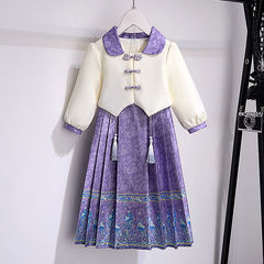 女童馬面裙套裝春秋兒童中國風改良漢服唐裝女孩新中式套裙兩件套