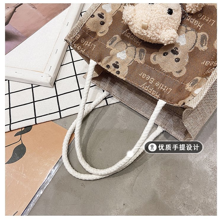 Portable lunch box, canvas bag 2021 new Korean version Instagram college student class bear tote bag undefined