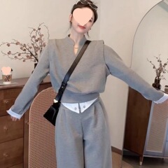 优雅风氛围感穿搭套装女时尚慵懒风拼色长袖套头卫衣休闲裤两件套
