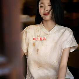 斜襟立领设计改良式旗袍刺绣夏上新上衣小衫图片色