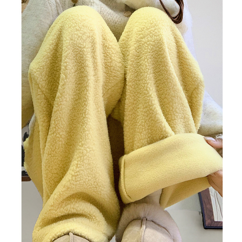 Yellow Fleece Sweatpants for Women, Loose Fit, Jogger Style, Autumn and Winter 2025 New Casual Fleece-Lined Cotton Pants, Wide-Leg Sweatpants Yellow Fleece Sweatpants for Women, Loose Fit, Jogger Style, Autumn and Winter 2025 New Casual Fleece-Lined Cotton Pants, Wide-Leg Sweatpants