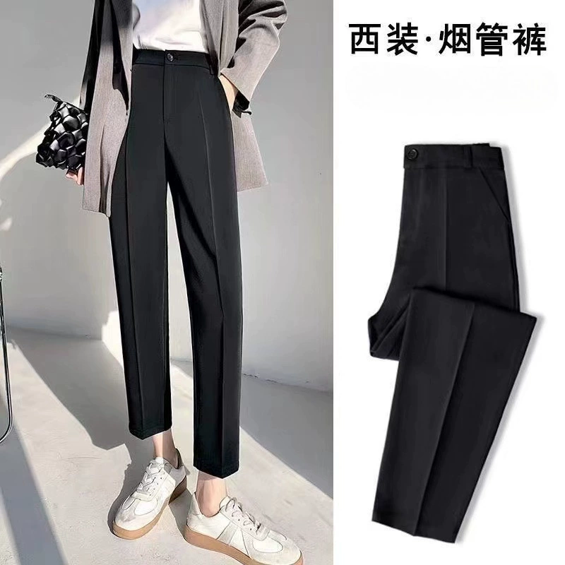 Черные брюки-брюки женские весенние летние новые высокие талии рыхлые тонкие прямые брюки дымовой трубы темпераментные повседневные брюки