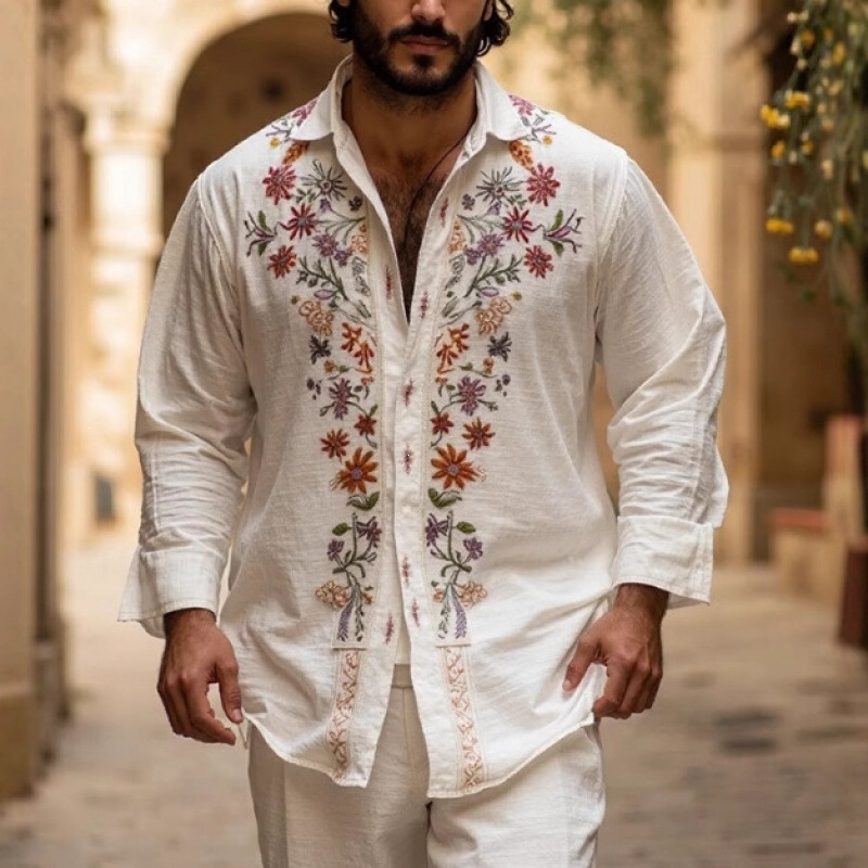 Cross-Border Retro Style 3D Printed Long-Sleeved Summer New Men's Casual Versatile Fashion Trendy Shirt Cross-Border Retro Style 3D Printed Long-Sleeved Summer New Men's Casual Versatile Fashion Trendy Shirt
