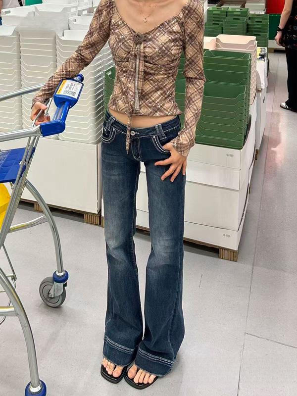 Yimengling Style Low-Waist Flared Jeans for Women 2026 New American Style Dark Blue Slim Fit Hot Girl Flared Pants