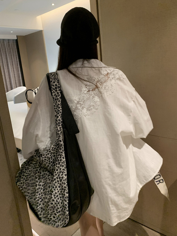 模造麻竹綿重工業中空レーススーツ女性ルーズ長袖刺繍シャツ|undefined