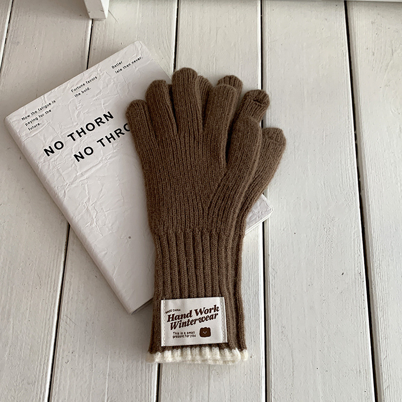 Guantes de invierno caliente pantalla táctil coreana dedo de moda para estudiantes al aire libre guantes de lana de punto a prueba de viento al por mayor