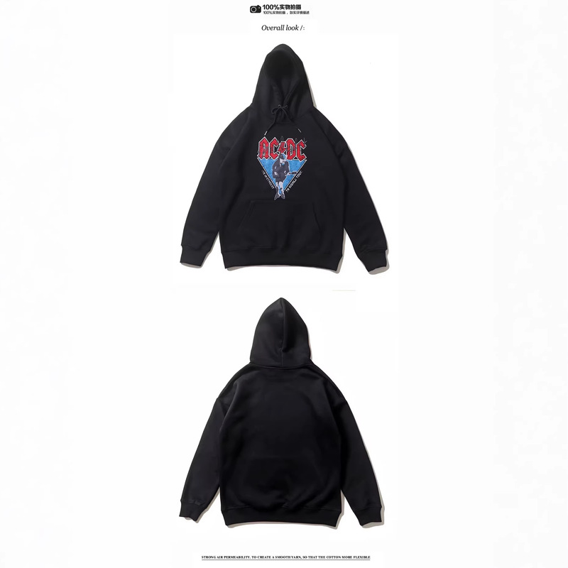 25Ss Cross-Border American High Street Style Autumn and Winter New Acdc Letter Rock Character Pattern Printed Fleece-Lined Hooded Sweatshirt 25Ss Cross-Border American High Street Style Autumn and Winter New Acdc Letter Rock Character Pattern Printed Fleece-Lined Hooded Sweatshirt