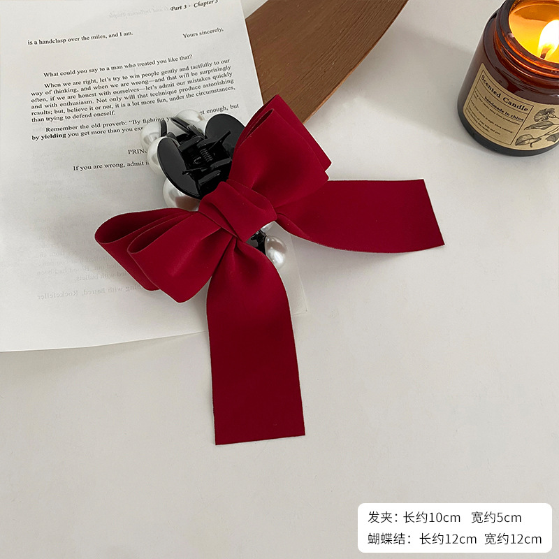 빨간 나비 진주 그립 클립